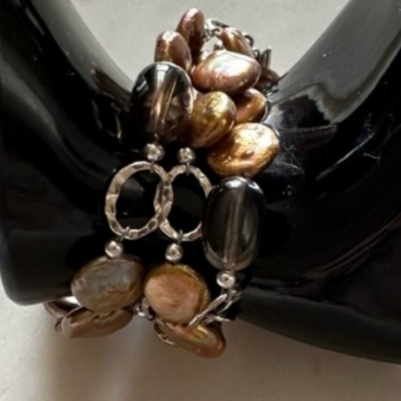 SILPADA multi-strand coin copper and Pearl smoky quartz beaded bracelet - Picture 2 of 2